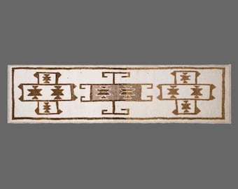 Large One-of-a-Kind White Herki Runner 85x330 cm (2.8x10.11 ft) | 60+ Years Old