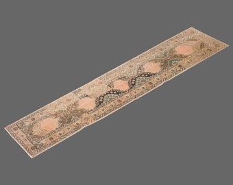 Hallway Runner "Rug 2.4" x 13.3" Vintage Ushak Runner Rug, Size: 70 x 404 cm,Pale Muted colors rug,Distressed Rug,Area Rug,Kitchen Rug