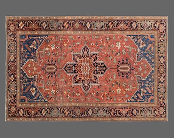 100+ Years Old Antique Heriz Rug – 240x380 cm / 7'10" x 12'6" Turkish Vintage Rug – Handwoven Wool, Large Area Rug