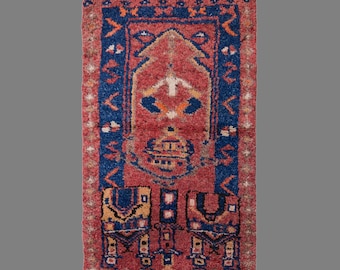 Vintage Turkish Prayer Rug, 2.5 x 3.8 ft, 75 x 115 cm, Handwoven Wool Mihrab Rug