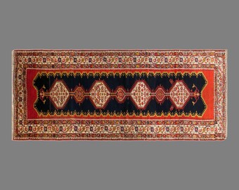 Vintage Turkish Runner Rug, 3.6 x 11 ft Handmade Wool Rug, Traditional Anatolian Hallway Rug