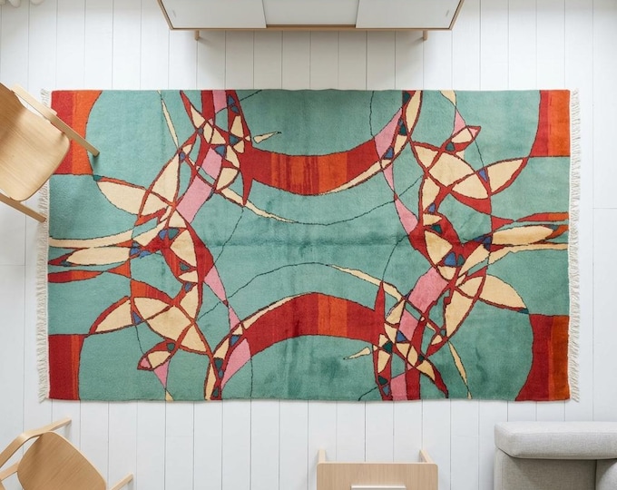 Featured listing image: Large Vintage Oushak Rug: 7'2 x 10'6 Handwoven Turkish Wool Area Rug