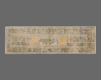 Antique Oushak Runner Rug: Handwoven Wool Hallway Rug, 1960s Turkish Decor