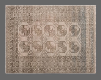 Hand-Spun Wool Oushak Rug – 222x277 cm / 7'3" x 9'1" – Vintage Turkish Bohemian & Caucasian Motifs, 60+ Yr Old
