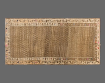 Vintage Turkish Hallway Runner Rug: Handwoven Wool Carpet, 5x11