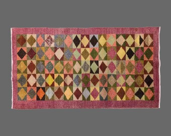 Carnival Mosaic of Oushak, Vintage Turkish Runner Rug, 3 x 6 ft Rug, Vintage Runner Rug