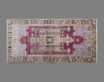 Vintage Kırşehir Rug, 3.5 x 7.3 ft Handmade Wool Rug, Central Anatolian Turkish Geometric Area Rug