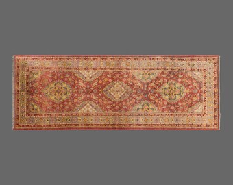 Vintage Konya Sille Wool Runner Rug 4'2" x 13'1" | 127 x 400 cm, 100-Year-Old Handwoven Turkish Rug, Long Hallway Nomadic Design