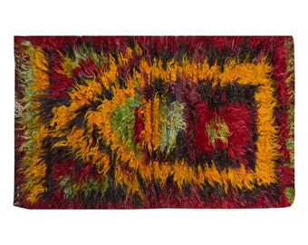 3x4 Goat Hair Konya Karapinar Tulu Rug,Vintage Bohemian Flokati Rug
