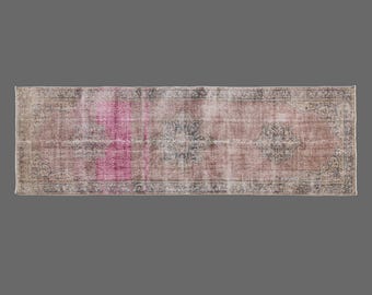 Antique Oushak Runner Rug: Handwoven Wool, Muted Earth Tones, 3'3" x 11'10"