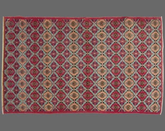 Vintage Oushak Turkish Rug: Jewel Tone Medallion Mosaic, 3x6 ft