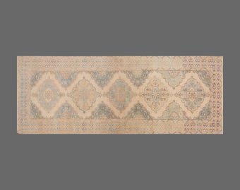 Turkish Rug, Vintage Rug,  4 x 12  feet, Oushak Rug, Antique Rug, Oriental Rug, Handmade Rug, Decorative Rug, Muted Rug, Old Rug,Area Rug