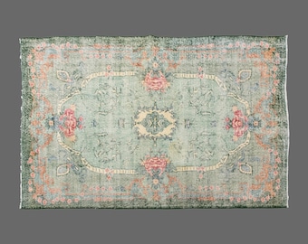 Vintage Turkish Oushak Rug: Hand Woven Wool, Bohemian Design (4.11 x 8.3 ft)