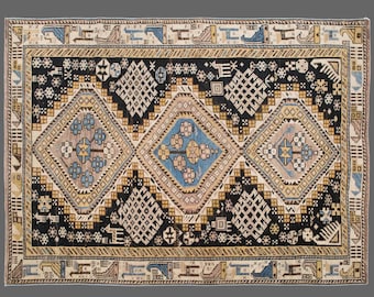 Muted Colors 60+ Years Old Rug, Vintage Turkish Oushak Rug 3'5" x 5'1" | 105 x 155 cm Handwoven Wool Area Rug, Antique Nomadic Carpet