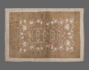 3x4 Boho Brown Oriental Rug,Handmade Boho Brown Turkish Rug,Brown Decorative Area Rug