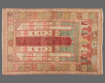 Sacred Geometry of Konya, Vintage Turkish Rug, 4 x 6 ft Rug, Vintage Rug
