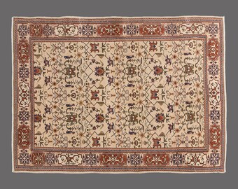 Vintage Oushak Turkish Rug 6x9: Saffron Garden Wool Rug