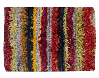 4x5 Goat Hair Konya Karapinar Tulu Rug,Vintage Bohemian Flokati Rug