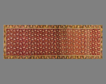 Antique Caucasian Wool Runner – Handwoven Tribal Bohemian Carpet (105 x 330 cm)