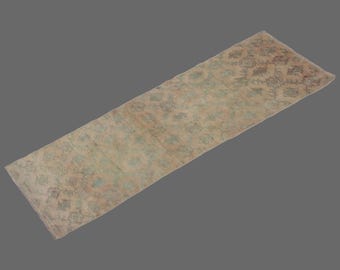 Garden Mist of Oushak, Vintage Turkish Runner, 3 x 9 ft Rug, Vintage Rug
