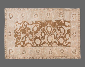 Vintage Turkish Rug 6x10 ft – 1960s Handwoven Wool on Wool Carpet – Boho Tribal Nomadic Rug – Beige Ivory Tones – Anatolian Caucasian Design