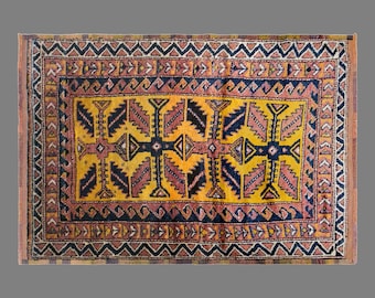 Vintage Kurdish Herki Rug, 4.8 x 7.2 ft Handmade Wool Rug, Traditional Tribal Area Rug