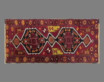 Vintage Malatya Adiyaman Kurdish Rug, 3.4 x 8 ft Handmade Wool Rug, Traditional Anatolian Tribal Carpet