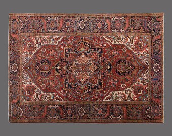 Vintage Oushak Turkish Rug: Handmade Wool Area Rug, 7.10 x 11.2 ft
