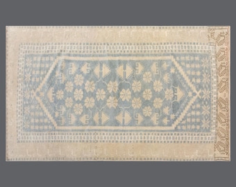 Vintage Turkish Oushak Rug 4x7 ft | Handmade Wool on Wool Area Rug 110x202 cm | 60+ Years Old Boho Oriental Decorative Carpet