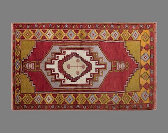 Vintage Konya Rug, 3.3 x 5.6 ft Handmade Wool Rug, Turkish Anatolian Geometric Area Rug