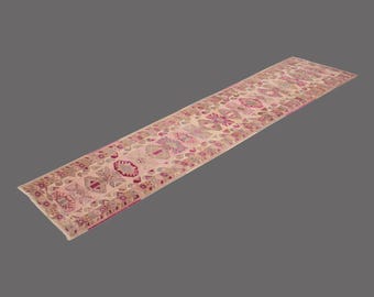 Blush Echoes of Herki, Vintage Kurdish Runner Rug, 3 x 12 ft Rug, Tribal Wool Rug