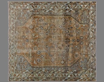 Vintage Turkish Oushak 120x130 cm (3'11" x 4'3"), Handmade Wool, 60+ Years Old Antique