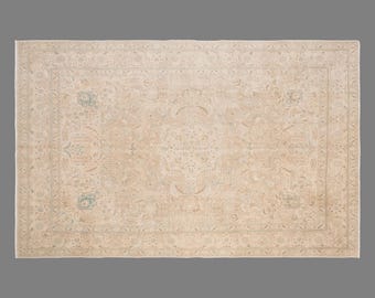 Vintage Turkish Rug, 9.7 x 13 ft, 295 x 385 cm, Handwoven Wool Flatweave, Large Ivory Floral Area Rug