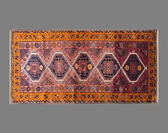 Vintage Malatya Adiyaman Rug, 4.4 x 8.5 ft Handmade Wool Rug, Turkish Tribal Area Rug
