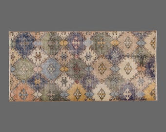 Pastel Mosaic of Oushak, Vintage Turkish Rug, 2 x 4 ft Rug, Vintage Rug