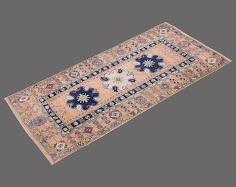Distressed Oushak Runner Rug: Vintage Turkish Hallway Rug (4'6 x 8'4 feet)
