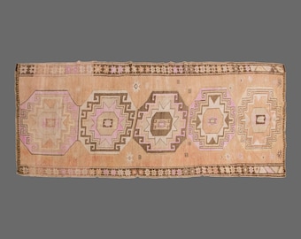 Vintage Turkish Runner Rug: 5x10 Handwoven Wool, Tribal Medallion Design