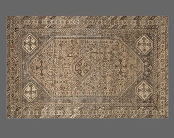 Vintage Turkish  Rug – Handwoven Wool on Wool, 212x295 cm / 7x9.7 ft, 60+YO, Traditional Bohemian Design, Neutral Colors for Home Interiors