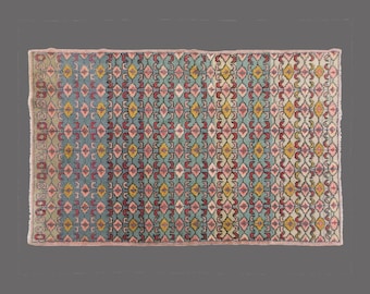 Vintage Oushak Turkish Rug: 4x7 ft, Handwoven Wool, Floral Diamond