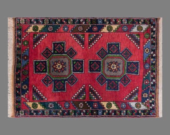 Vintage Konya Rug, 3 x 3.8 ft Rug, Handmade Wool Turkish Rug, Geometric Small Area Rug