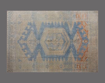 210 x 325 cm 7 x 10.8 ft Rug, Vintage Turkish Wool Rug, Handwoven Anatolian Carpet, 60 Years Old Oversized Geometric Rug, Low Pile Rug