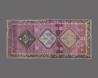 Violet Eclipse of Kars, Vintage Turkish Rug, 6 x 14 ft, Vintage Rug