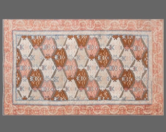 Vintage Turkish Oushak Rug 95x160 cm | Handmade Wool on Wool Area Rug 3x5 ft | Antique Boho Oriental Decorative Muted Rug, 60+ Years Old