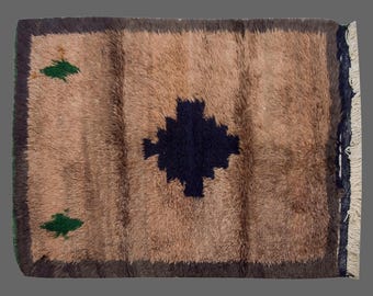 4x5 Turkish Handmade Wool Shaggy Rug,Bohemian Beni Ourain Rug,Flokati Rug