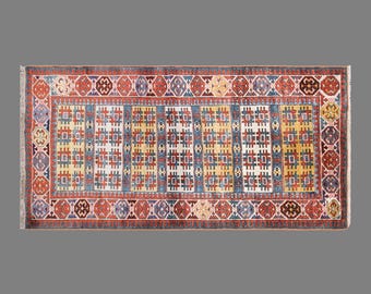 Vintage Turkish Rug, 3.4 x 7.1 ft Handmade Wool Rug, Anatolian Geometric Runner Rug
