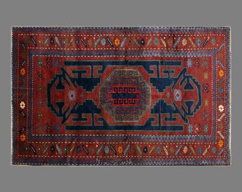 Antique Caucasian Wool Rug, 150x235 cm, 80+ Year Old Tribal Carpet
