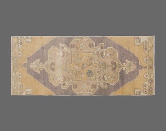 Antique Oushak Runner Rug: Handwoven Turkish Wool Hallway Rug, 1960s