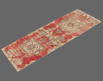 Turkish Rug", Runner Rug, Vintage Rug, 3.0 x 10.9 feet, Kitchen Rug, Oushak Rug, Antique Rug, Oriental Rug, Hallway Rug, Muted Rug, Wool Rug