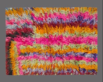 Shaggy Vintage Turkish Tulu Rug: Bohemian Goat Hair Flokati (4x5 ft.)