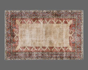 Vintage Wool Rug 5'2" x 7'10" | 157 x 240 cm, Handwoven Turkish Rug, Bohemian & Traditional Design, 1960s Natural Wool Carpet